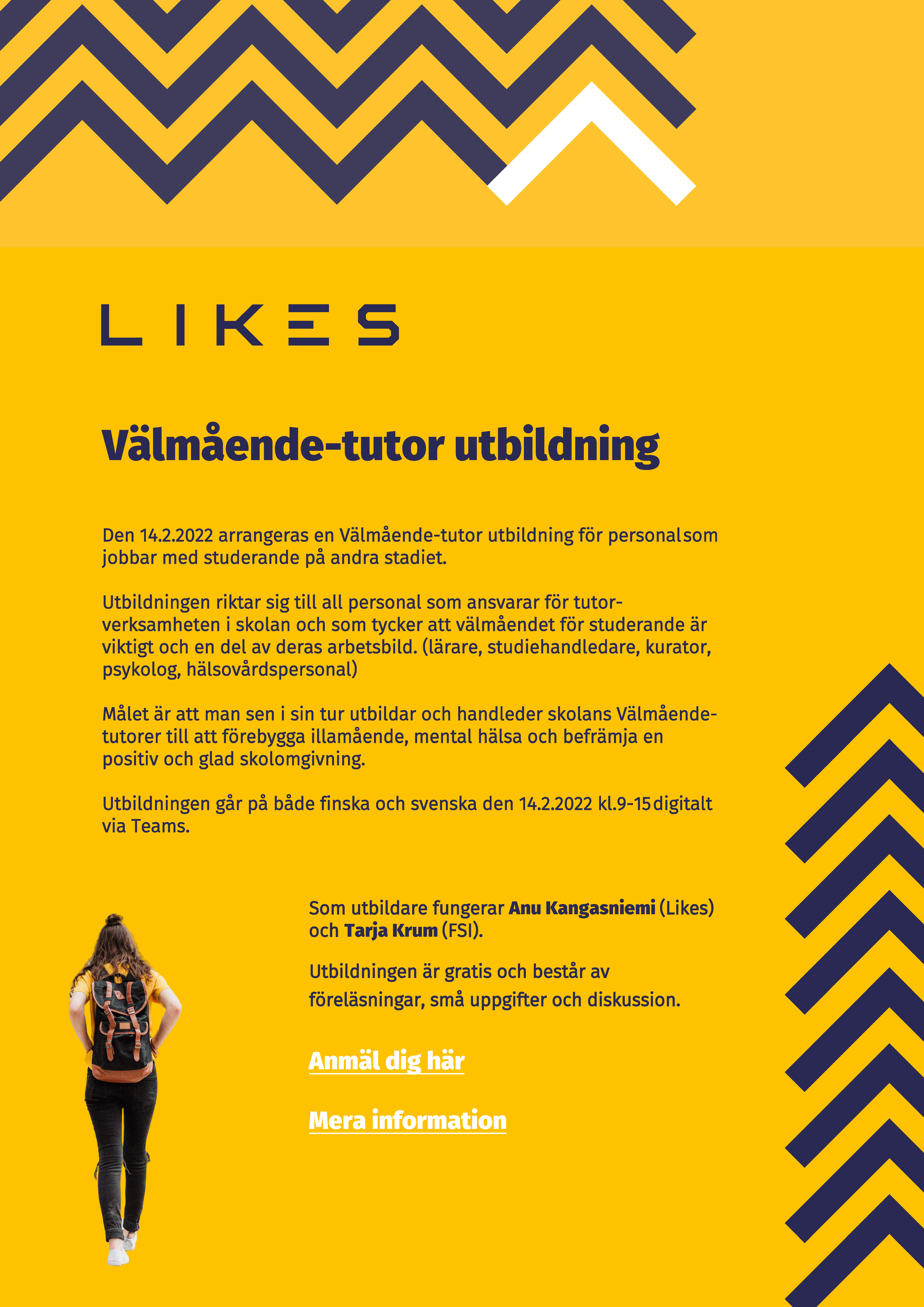 En affisch som marknadsför en välmående tutor utbildning på svenska.