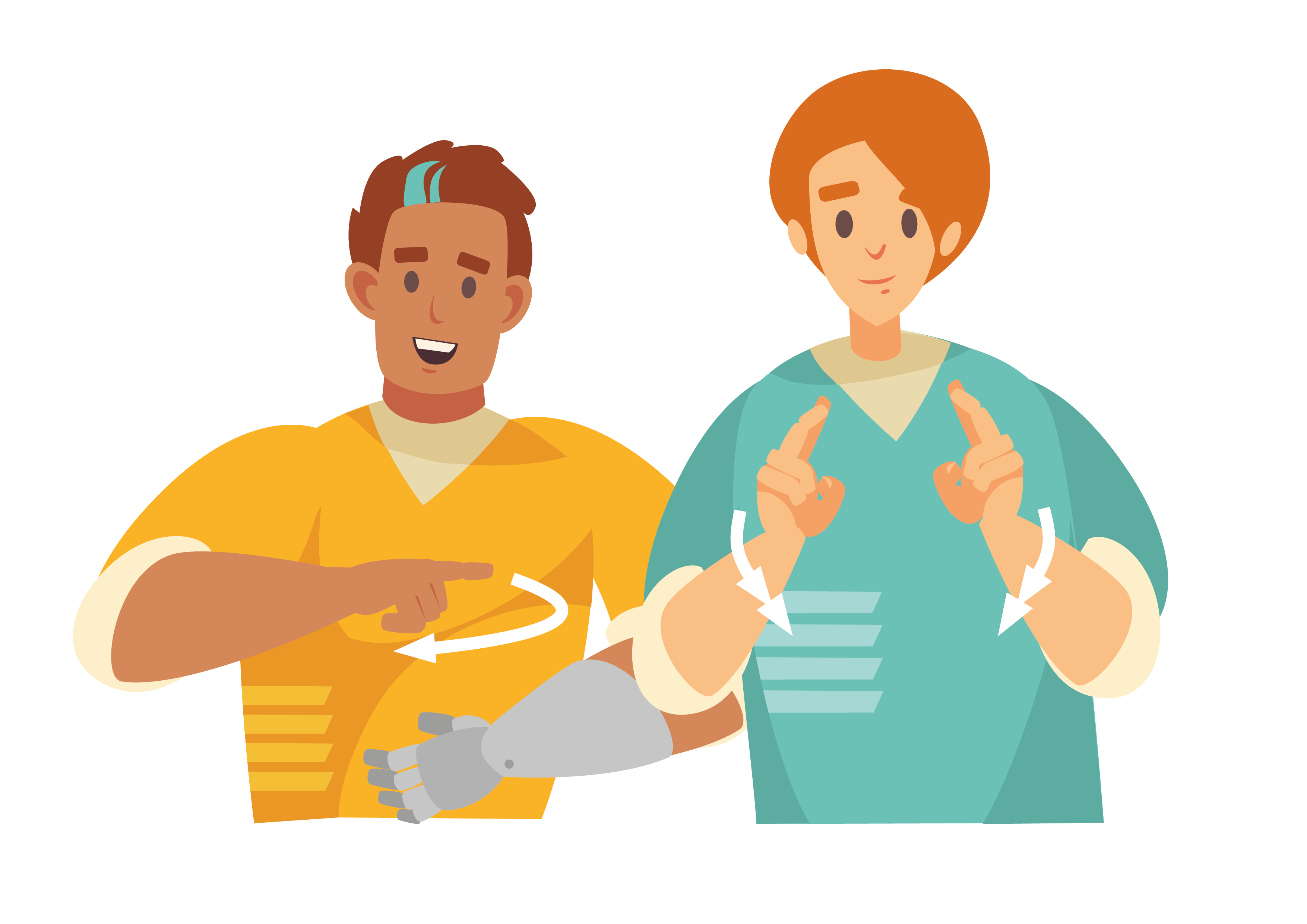 En animerad bild där två personer roterar deras händer. Ena av dem har en hand protes.