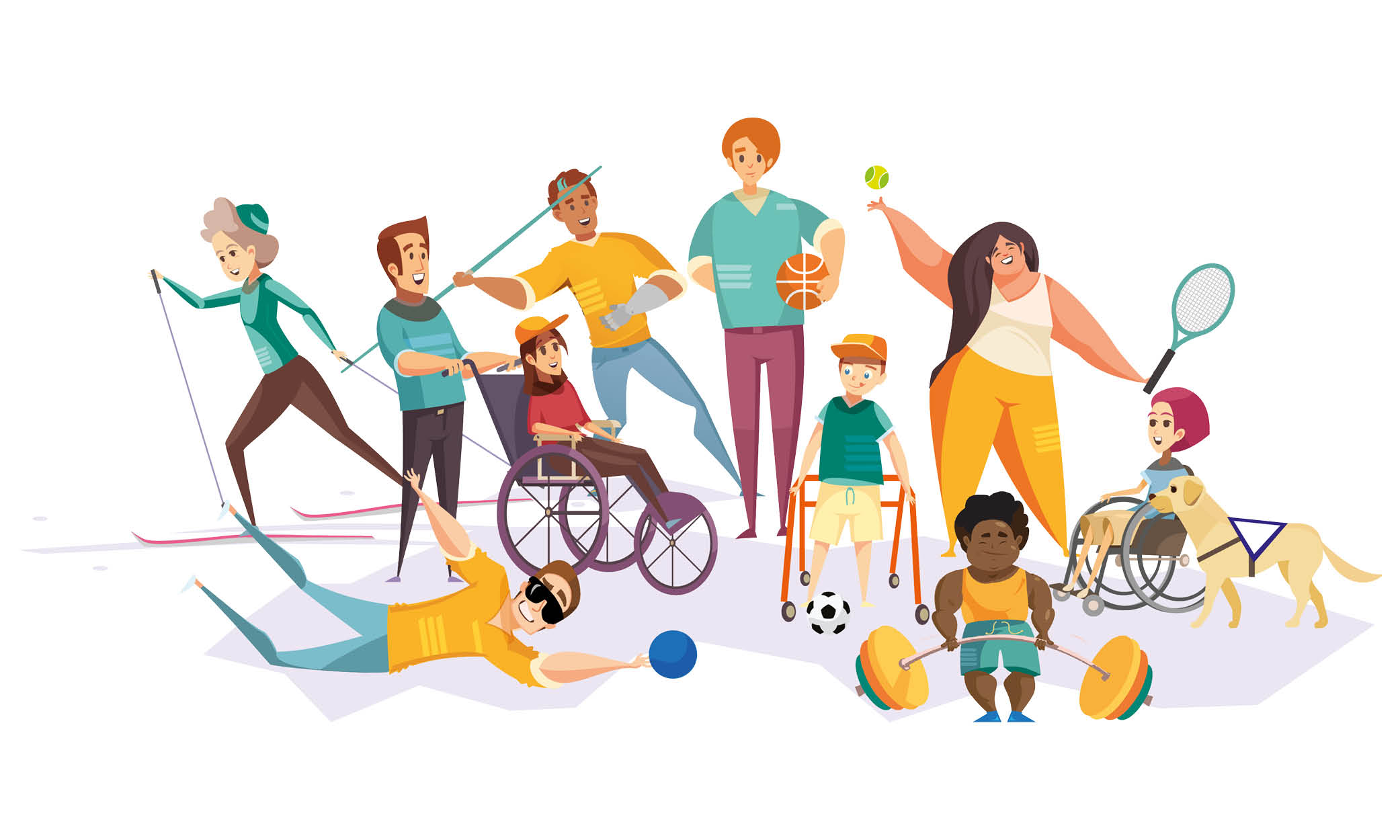 En animerad bild där många personer utövar olika sporter.