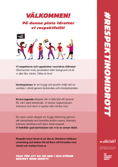 En röd affisch som marknadsför respekt inom idrott.