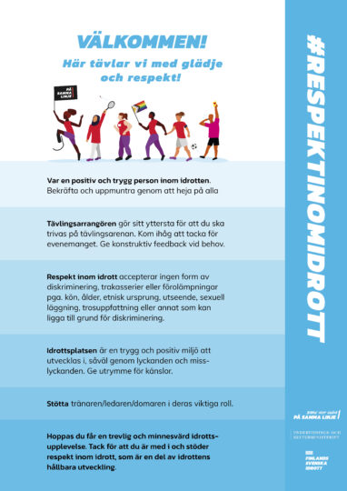 En blå affisch som marknadsför respekt inom idrott.